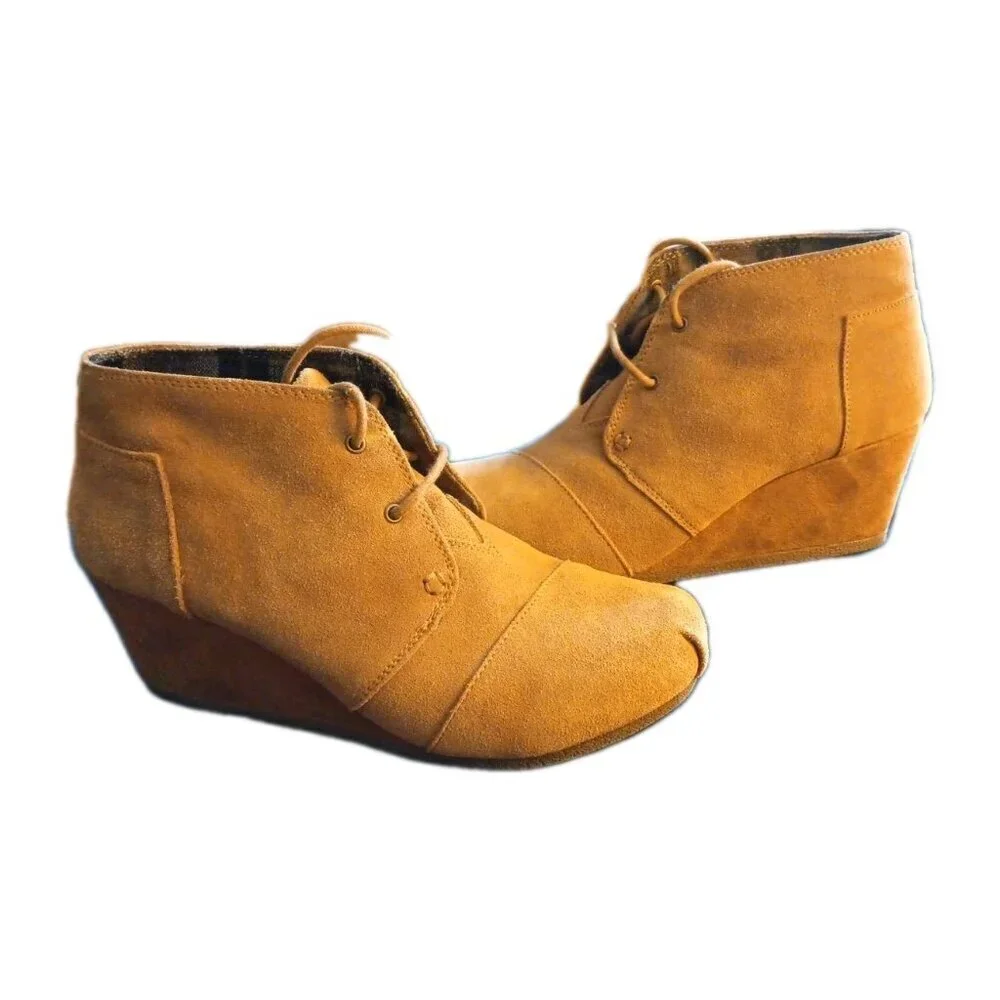 BOBS Skechers Suede Ankle Boots Size 10 Chestnut Plaid Lined Boho